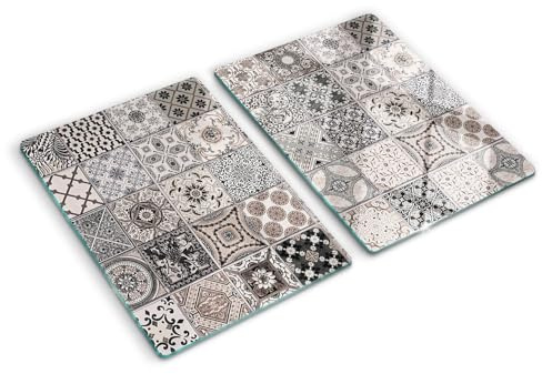 Tulup Schneidebrett Spritzschutz Herdabdeckplatte Abdeckung Kochplattenabdeckung 2x40x52 cm Gehärtetes Glas Beige - Keramikfliesen