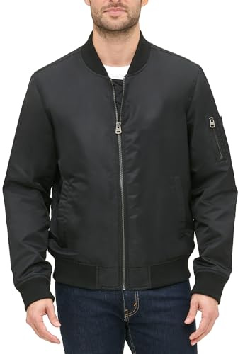 Levi's Men's MA-1 Flight Lightweight Zip-Up Bomber Jacket, Black Classic Unfilled, Medium