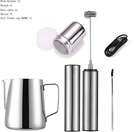 Montalatte Elettrico Automatico Portatile, Montalatte Palmare con Frusta in Acciaio Inox, Ricarica USB A Due velocità Frusta Montalatte per caffè, Cheto, Frappe, Latte,E