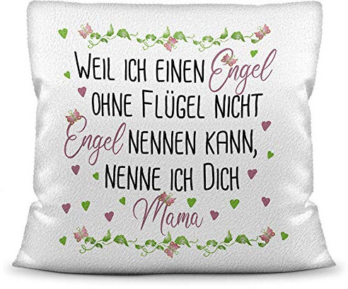 Kissen mit Spruch für Mama - Engel ohne Flügel - inkl. Kissenfüllung - Deko-Kissen/Geschenk-Idee Geburtstag Muttertag/Bestes Kissen Weiß - flauschig