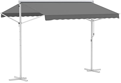 Outsunny Store Double Pente 3 x 3 m Manuel rétractable Inclinaison réglable Acier époxy Blanc Polyester imperméabilisé Anti-UV Gris