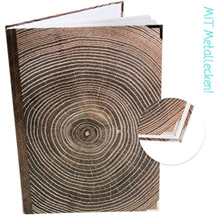 Logbuch-Verlag Notizbuch DIN A4 Hardcover mit leeren Seiten Baum Jahresringe dunkelbraun Blankobuch zur freien Gestaltung mit Metallecken