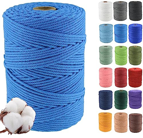 Klhamky 3mm×500m Natur Macrame Baumwollkordel - Baumwoll-Macrame-Seil, 4-Fach verdrillt aus 100% natürlicher Baumwolle für handgemachte Wandbehänge, DIY, Basteln, Stricken