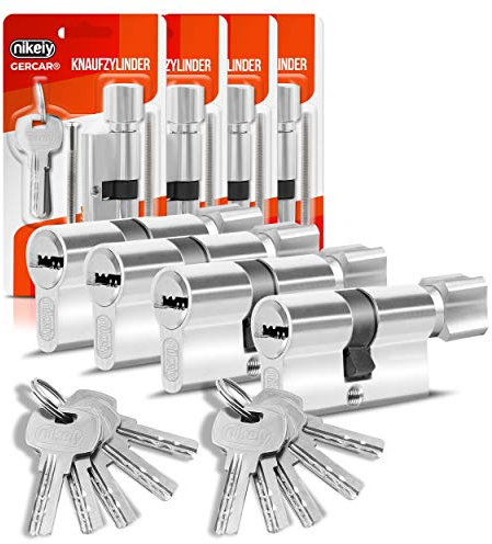 GERCAR Profile Cylinder Lock Cylinder Cylinder Lock 40/40 Knob Cylinder Door Lock with 10 Keys – Keyed Alike Set of 4 – Length: 80 mm, A:40 B:40-Set of 4