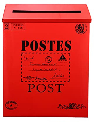 Rustic Red Iron Mailbox for Farmhouse Decor - Wall-Mounted Post Box with Large Storage for Letters, Newspapers, Magazines - Vintage Photo Props