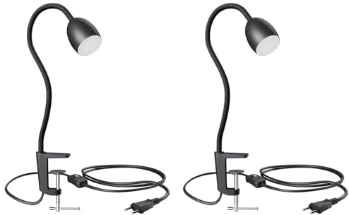 ledscom.de 2x GU10 Klemmleuchte KLUK mit Schwanenhals, schwarz inkl. GU10, 3-Stufen-dimmbar, warm-weiß, W,