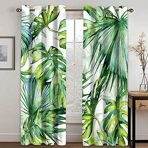 Verdunkelungsvorhang Kräuselband - Monstera Bananenblatt - Lichtundurchlässige Vorhang Mit Ösen Für Schlafzimmer Geräuschreduzierung 280 * 250cm