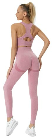JOJOANS Women's 2 Piece Seamless Tracksuit Set Gym Workout Yoga Outfit Casual Loungewear Racerback Sports Bra and High Waist Leggings(Pink,L)