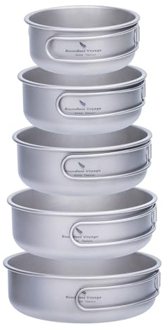 Boundless Voyage Titanium Bowls Dishes Set with Folding Handle Lightweight Portable Plates Saucers Tableware for Outdoor Camping Hiking Backpacking Ti1096T