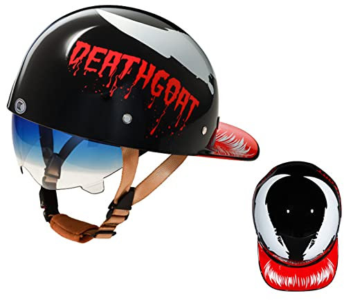 Half Shell Skull Cap Helm, Vintage Retro Open Face Motorradhelm Baseball Cap Erwachsene Open Face Motorradhelme, Sommerhalbhelm Männer Und Frauen ECE-Geprüft,Venom,XL