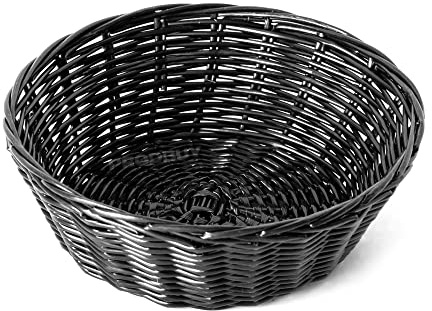 [Pack of 2] Small 20cm Black Poly Wicker Rattan Round Baskets