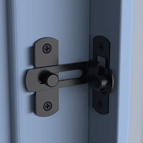 90 Degree Flip Sliding Barn Door Lock, Stainless Steel Angle Latch Buckle, Screen Door Stopper Hook Eye Lock for Barn, Garden, Bathroom, Outdoor, Garage, Window (Black-1 Pack)