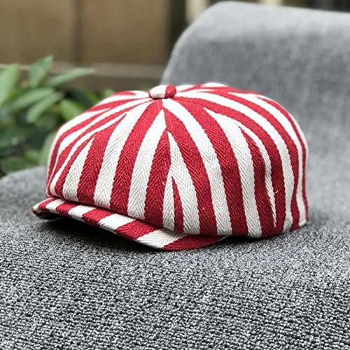 tcax Schiebermütze Herren Ballonmütze Baumwolle Gestreifte Achteckige Schirmmütze Malermütze Baskenmütze Gatsby Hut Mütze Für Mann Frau Sombrero Hombre,Rot,54-56Cm