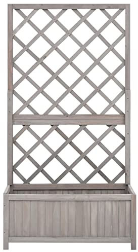 Keketa Traliccio in Legno Massello di Abete con Fioriera, Grigio, 70 x 30 x 135 cm, Ideale per Piante Rampicanti, Assemblaggio Richiesto