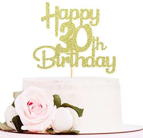 Sotpot 1pack Gold Glitter 30th Birthday Cake Topper Cake Decorations for 30th Birthday Party Anniversary Party Supplies