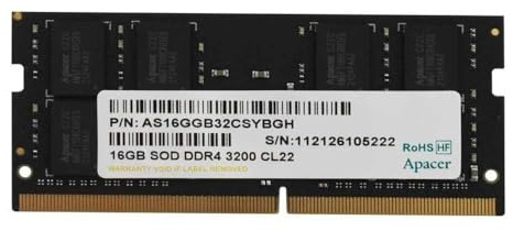 APACER MEMORIA RAM ES.16G21.GSH 16GB/ DDR4/ 3200MHZ/ 1.2V/ CL22/ SODIMM