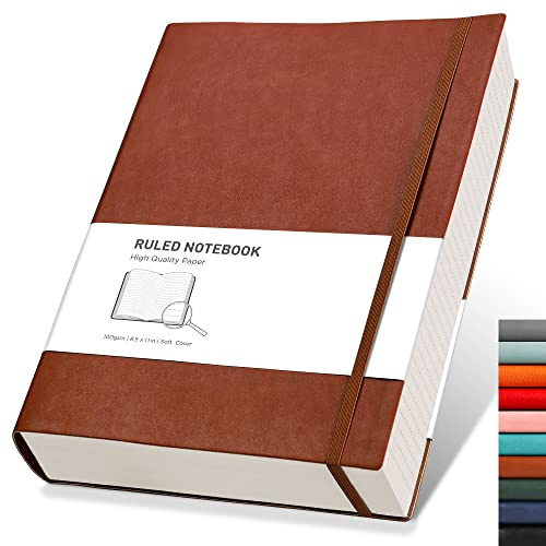 RETTACY Notizbuch A4 liniert - Dickes Tagebuch mit 320 nummerierten Seiten, 1 Rücktasche und Softcover für Frauen und Männer im Büro oder in der Schule, 21,5 x 27,9 cm