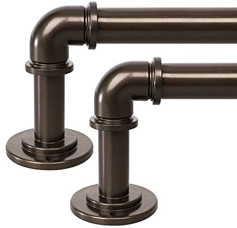OLV - Juego de 2 barras de cortina de estilo industrial, bronce, para ventanas de 122 a 213 cm, opacas, cobertura completa, diámetro 2,54 cm, ajustables, resistentes, para interior y exterior