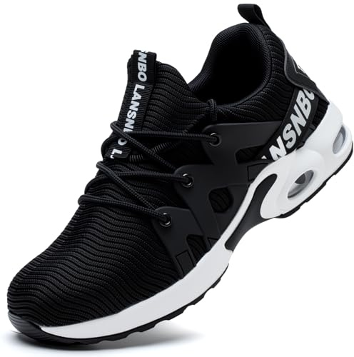 LANSNBO Steel Toe Shoes for Women Indestructible Safety Work Shoes Air Cushion Lightweight Breathable Utility Sneakers Puncture Proof Slip Resistant Composite Toe Footwear（HEI HEI 40 Black,White