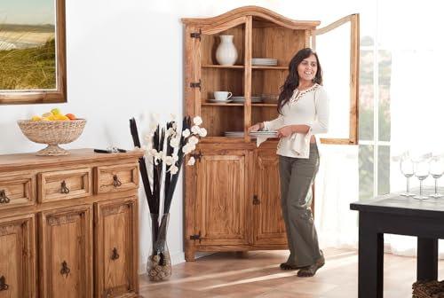 1a Direktimport Mexico Möbel Eck-Vitrine Eckschrank - Pinie Massivholz - Landhausstil mexikanisch