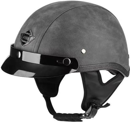 Retro Mezzo Casco Da Motociclista,Caschi Jet E Demi-Jet Pelle Stile Tedesco Certificazione DOT/ECE Portatile Casco Scodella Moto Caschi Cromwell Con Fibbia A Sgancio Rapido 3,M:57-58CM
