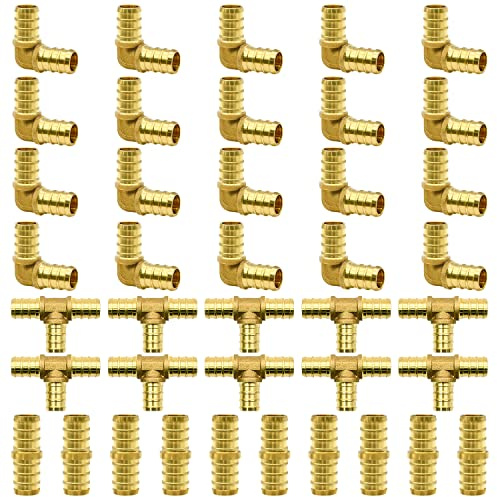 40pcs 1/2 PEX Fittings, PEX Brass Crimp Fitting Combo with TeesT, Elbows, Couplings