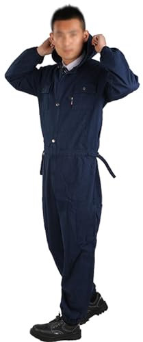 TOVCHEI Combinaison À Manches Longues Pour Hommes, Combinaison De Travail Zippée, Costume De Travail Pour Hommes Avec Capuche, Poches Multiples Et Ceinture Réglable,Bleu,S