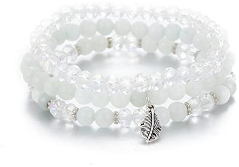 FULU AUTUMN Perlenarmband Stretch Damen Armband Mehrschichtiges Boho Modeschmuck für Mama Oma und Frau Geburtstagsgeschenk(Pure white)