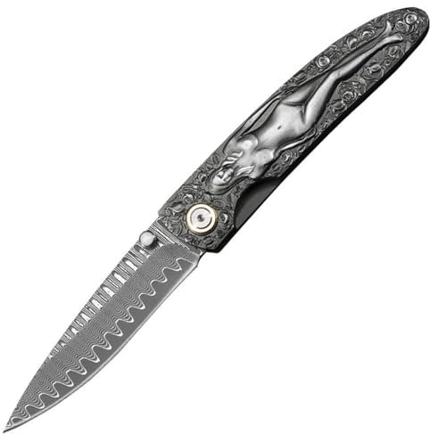 TABKER Damast Damaststahl Einhandmesser Hochwertiges Klappmesser, Outdoor Klappmesser Multitool-Klappmesser Klappbares Für Messerliebhaber Und Outdoor-Enthusiasten, 263