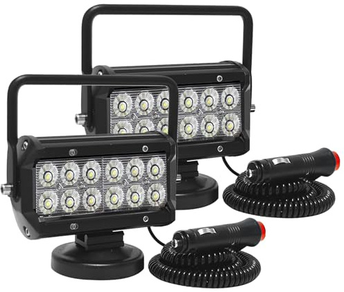 Willpower 2 Pcs LED Arbeitsscheinwerfer Mit Magnetfuß, 7 Zoll 36W Flutlicht Fernscheinwerfer für Auto, Bagger, Anhänger, Traktoren, LKW, SUV, Offroad