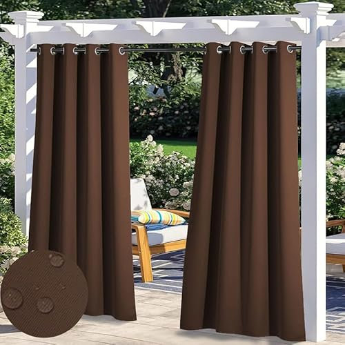 Outdoor Vorhang Sonnenschutz Outdoor Gardinen Wetterfest mit Ösen, Wasserdicht Blickdicht Vorhänge for Pavillon Terrasse Schlafzimmer Balkon Strandhaus -1 Stück, Braun, B132xH183cm