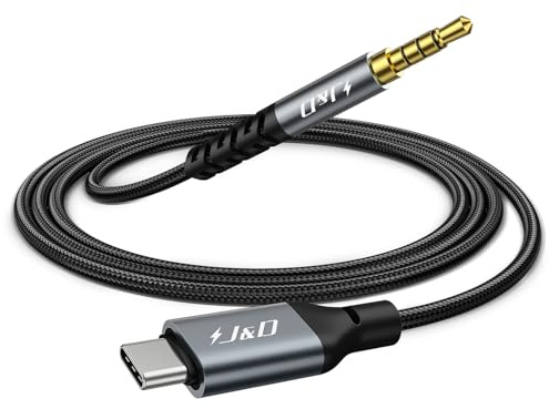 J&D Adaptador de Audio USB C a 3,5 mm, Cable USB C a TRRS para Auriculares Estéreo de Coche Compatible con iPhone 15/16 y Galaxy S24/S23, 2 m