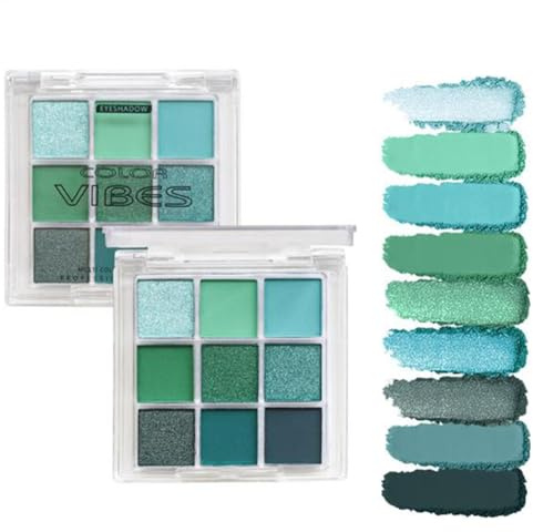 Mingchengheng Lidschatten Palette Grün, 2 Stück, Wasserfest, Langlebig, Hochpigmentiert, 9 Farbtöne, Green Eyeshadow Palette Makeup