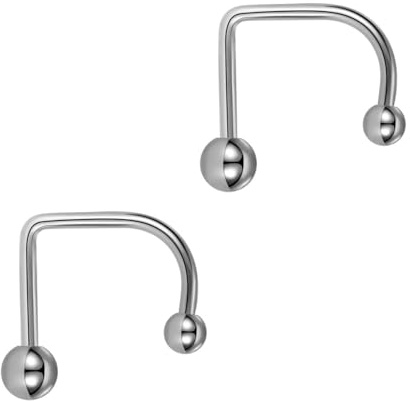 Decentraland 2 aretes plateados de 1,2 mm (16 g), en forma de C, para cartílago, nariz, puños de nariz, piercing nasal, acero quirúrgico, acero inoxidable, 6 mm, 1.2mm(16G),D-12mm, Acero inoxidable