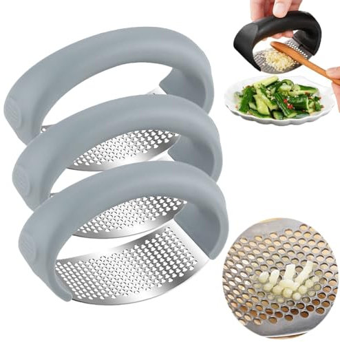 Spremiaglio in acciaio inox, più recente Garlic Press, utensile da cucina Garlic Press Rocker utilizzato per verdure tritate, pratico bilanciere aglio trituratore -3 grigio