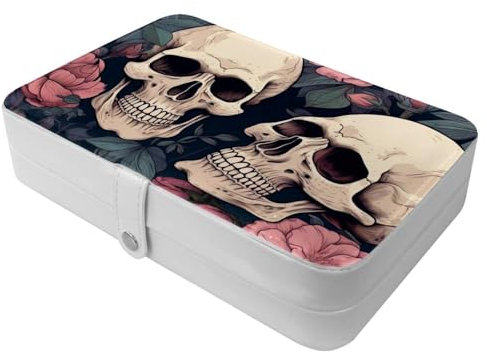 Rose Art Skeleton-899 Reise-Schmuckschatulle, tragbare Schatztruhe für Ringe, Ohrringe, Halsketten. Tolles Geschenk für Frauen, die gerne reisen, große Organizer-Hülle, 1 Stück