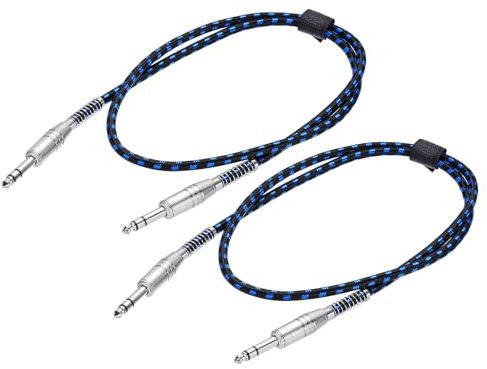 sourcing map 2 cavi jack per chitarra elettrica, 90 cm, da 0,6 cm a 6,35 mm, ad angolo retto, per chitarra elettrica, basso, nero e blu