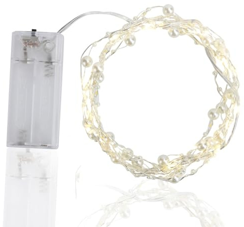 Lichterkette batteriebetrieben, weiße Perlen-LED-Lichterkette für sternenklare Weihnachtsdekoration, Innen- und Außendekoration