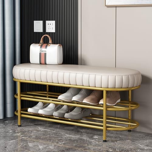 AIDEUX Polsterbank, Schuhschrank mit sitzbank, Sitzbank Flur, Sitzbank mit Stauraum, Garderobenbank für Schuhaufbewahrung für Wohnzimmer, Flur (Weiß, 60 * 37 * 47 cm)