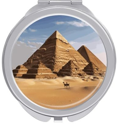 MNVTSKOP Antikes Ägypten-Pyramide bedruckter tragbarer Make-up-Spiegel, Reise-Klappspiegel, Mini-Taschenspiegel, doppelseitiger Kosmetikspiegel für Geldbörsen mit 2-facher 1-facher Vergrößerung
