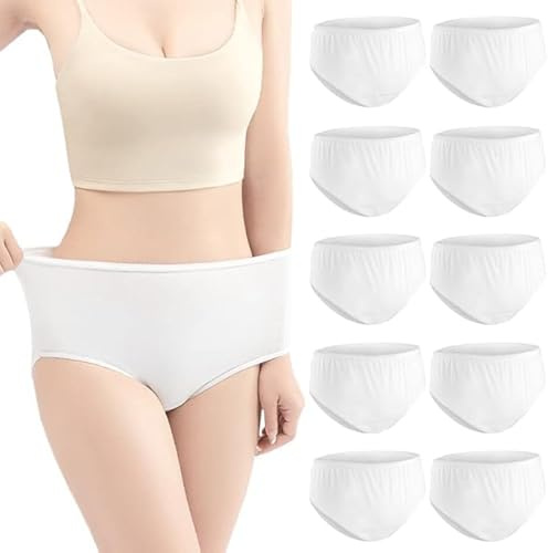 Hornice Slip USA e Getta Donna Cotone Morbida Monouso Mutandine Incinte Elastica Bianco per Mestruale Spa Ospedale maternità Viaggio Dopo Il Parto,10 Pezzi,Pacchetto Individuale,XL