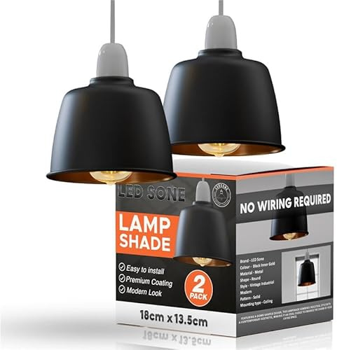 LEDSone 2er-Pack kuppelförmiger Lampenschirm mit 4 cm Loch oben, moderner Lampenschirm im Retro-Stil für Küchenbeleuchtung, Wohnzimmerlampen, Ersatz für Pendelleuchten (Schwarzgold innen)