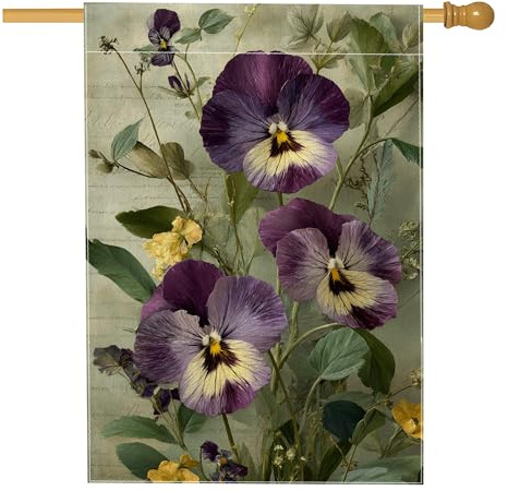 Drapeau de jardin floral de pensée violette, bannière élégante pour décoration d'intérieur, drapeau de cour double face pour décoration de pelouse extérieure, 71 x 101 cm