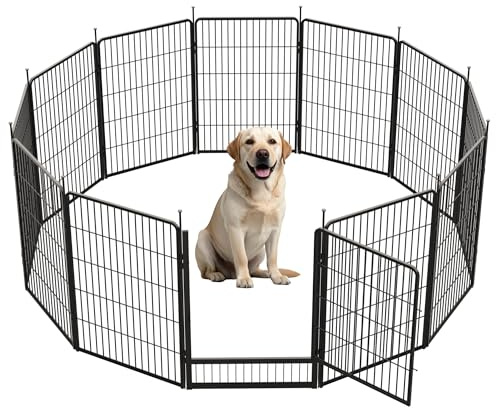 SunsGrove 12-teilig Welpenauslauf 100cm Hoch, Schwerlast Hundestall für drinnen mit 1 Türen, Anti-Rost Hundezaun, Automatische Verriegelung, Pet Playpen for Yard RV Camping, Schwarz