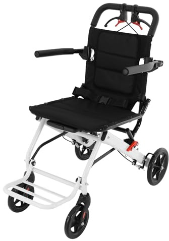 Fauteuil roulant pliable, transit, chaise de voyage, fauteuil de transport ultra léger, charge maximale 100 kg, cadre en aluminium pour adultes et personnes âgées