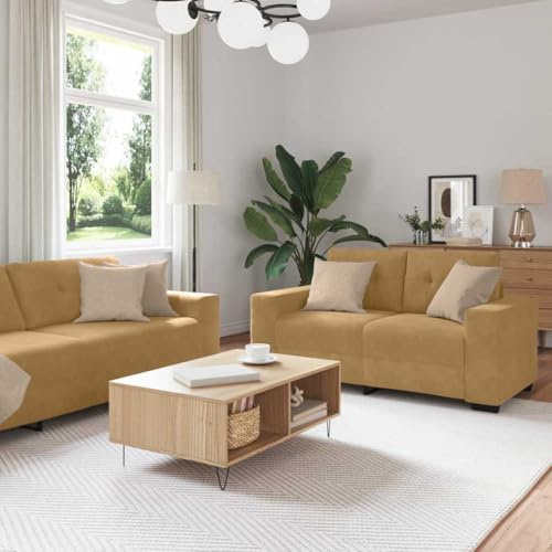 QJBSAVVA 3-TLG. Samt Sofagarnitur in Braun Modernes Design mit Sessel Zweisitzer und Dreisitzer für Wohnzimmer oder Büro