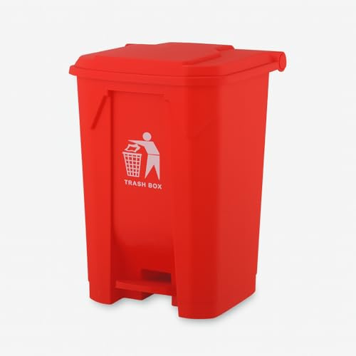 DUAS 30/50/80L Pedal Bin – Large Recycling & Rubbish Dustbin for Kitchen, Home & Office – Durable Plastic Waste Trash Bin with Foot Pedal & Lid (Red, 80L)