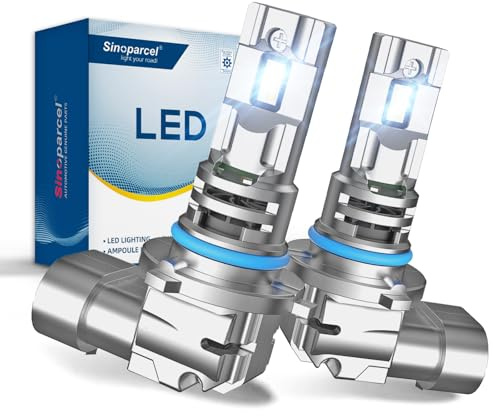 Sinoparcel HIR2 9012 LED Headlight Bulbs, High Output, 6500K White | Enhanced Heat Dissipation, Stable Performance, Extended Lifespan, Canbus Compatible, 1:1 Halogen Size, PX22d Base, Pack of 2