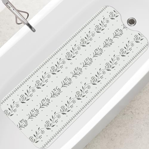 SHUCHING Tapis de Bain Antidérapant pour Adultes, Tapis de Baignoire Antidérapant 100 x 40cm, Tapis de Douche sans BPA Lavable en Machine et Résistant à la Moisissure, Bohème