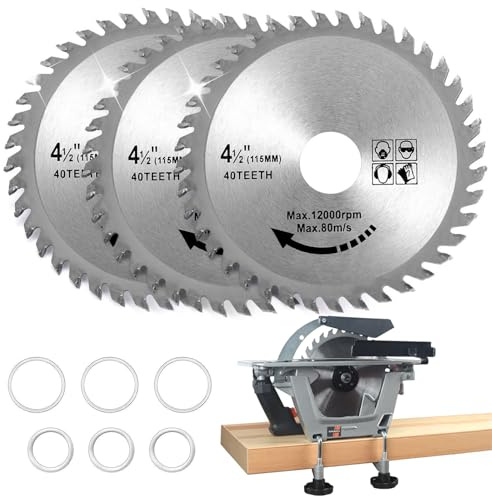 3PCS 115mm Angle Grinder Wood Cutting Discs, 40T Carbide Teeth Circular Saw Blades,4.5 Wood Cutting Disc for Angle Grinder Attachments,Cutting Disc Carbide Finishing Saws for Hardwood/Plywood/PVC
